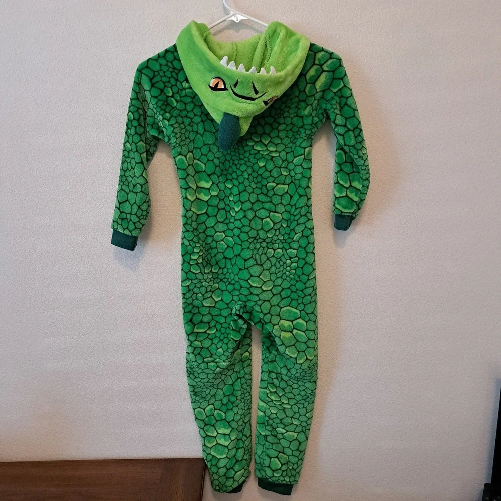 Saint Eve Kids Green Dinosaur Hooded Fleece Union Suit Pajamas Sleeper